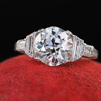 Antique Art Deco Platinum Old Euro Diamond Trap Bullet Engagement Ring - GIA