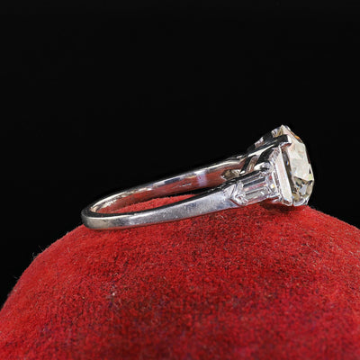 Antique Art Deco Platinum Old Euro Diamond Trap Bullet Engagement Ring - GIA