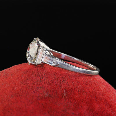 Antique Art Deco Platinum Old Euro Diamond Trap Bullet Engagement Ring - GIA