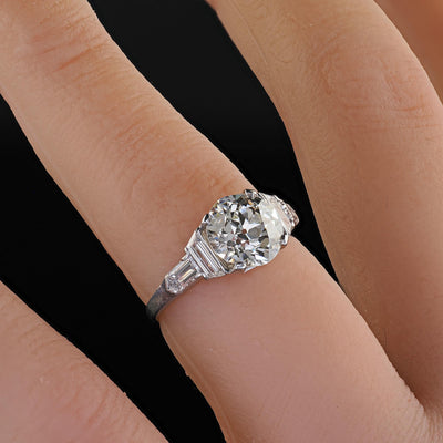 Antique Art Deco Platinum Old Euro Diamond Trap Bullet Engagement Ring - GIA