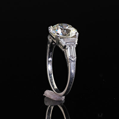 Antique Art Deco Platinum Old Euro Diamond Trap Bullet Engagement Ring - GIA