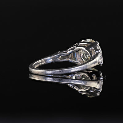 Antique Art Deco Platinum Old Euro Diamond Trap Bullet Engagement Ring - GIA