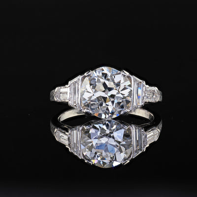 Antique Art Deco Platinum Old Euro Diamond Trap Bullet Engagement Ring - GIA