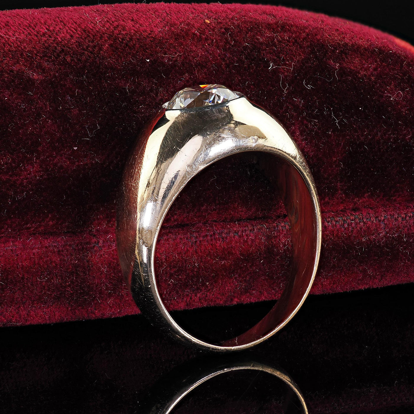 Vintage Retro 14K Yellow Gold Old Cut Diamond Flush Set Engagement Ring - GIA
