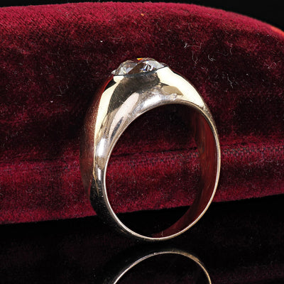 Vintage Retro 14K Yellow Gold Old Cut Diamond Flush Set Engagement Ring - GIA