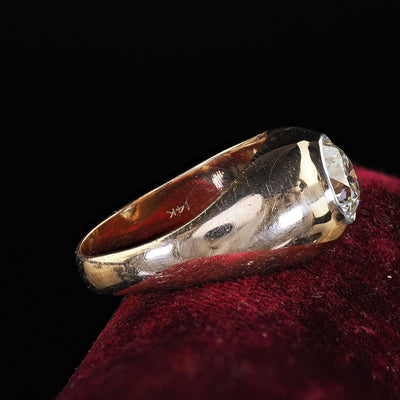 Vintage Retro 14K Yellow Gold Old Cut Diamond Flush Set Engagement Ring - GIA