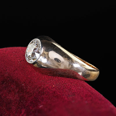 Vintage Retro 14K Yellow Gold Old Cut Diamond Flush Set Engagement Ring - GIA