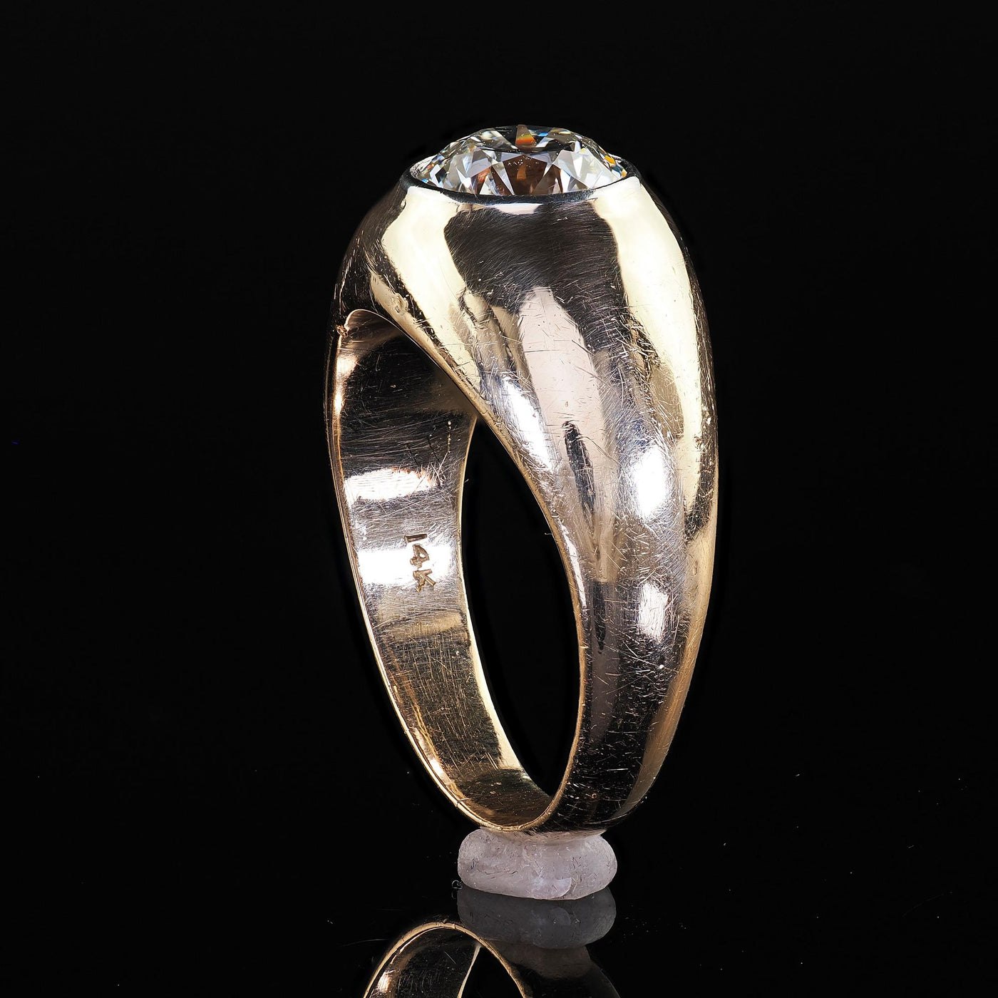 Vintage Retro 14K Yellow Gold Old Cut Diamond Flush Set Engagement Ring - GIA