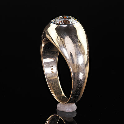 Vintage Retro 14K Yellow Gold Old Cut Diamond Flush Set Engagement Ring - GIA