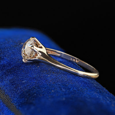 Antique Art Deco 14K Yellow Gold Old Euro Diamond Engagement Ring - GIA