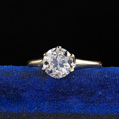 Antique Art Deco 14K Yellow Gold Old Euro Diamond Engagement Ring - GIA