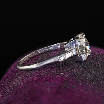 Antique Art Deco Platinum Old European Diamond Baguette Engagement Ring - GIA