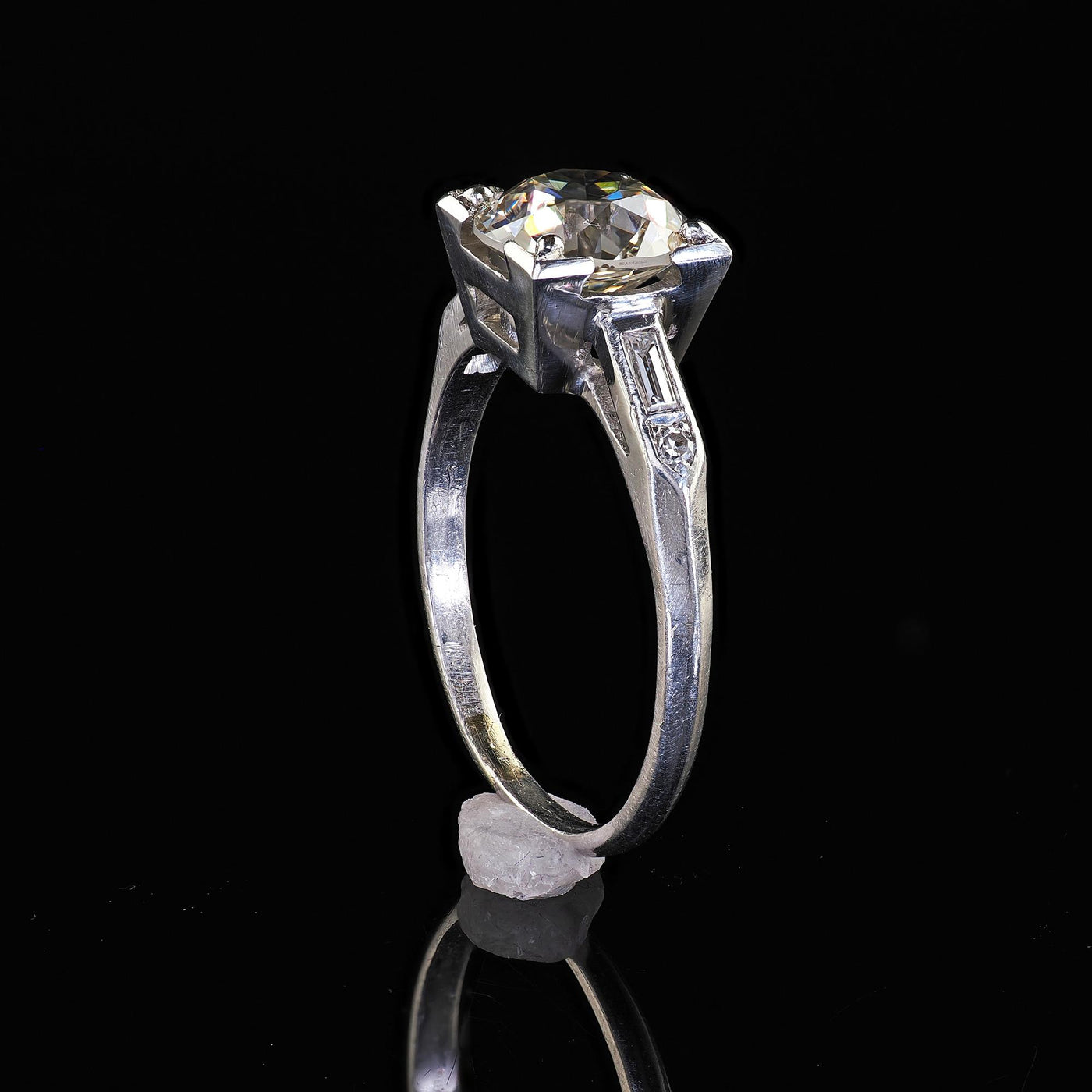 Antique Art Deco Platinum Old European Diamond Baguette Engagement Ring - GIA