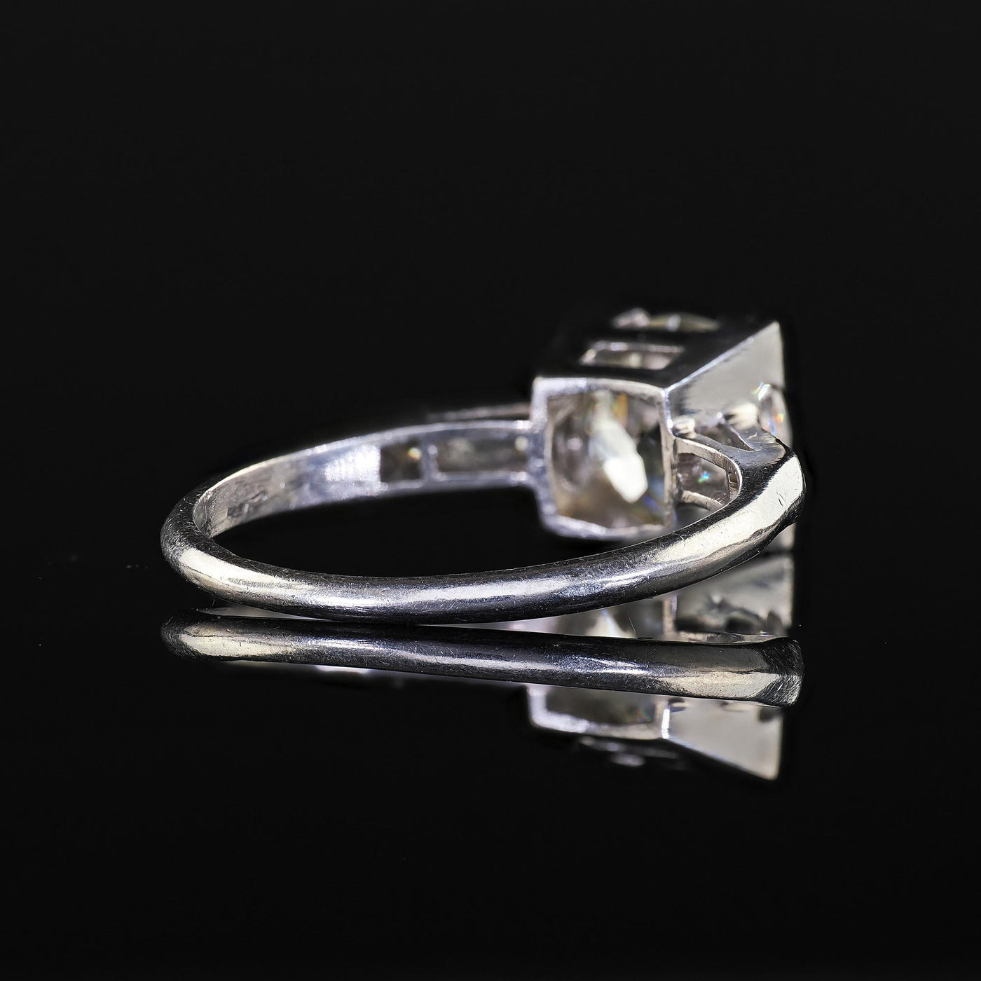 Antique Art Deco Platinum Old European Diamond Baguette Engagement Ring - GIA