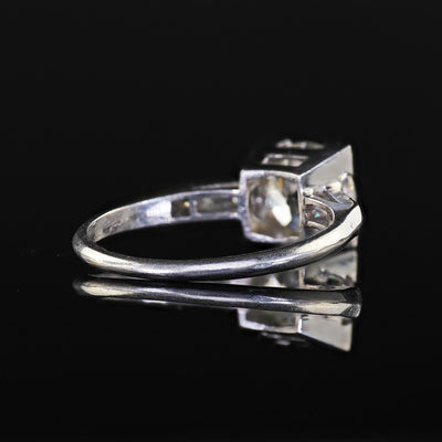 Antique Art Deco Platinum Old European Diamond Baguette Engagement Ring - GIA