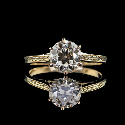 Antique Art Deco 14K Yellow Gold Old European Diamond Engagement Ring - GIA