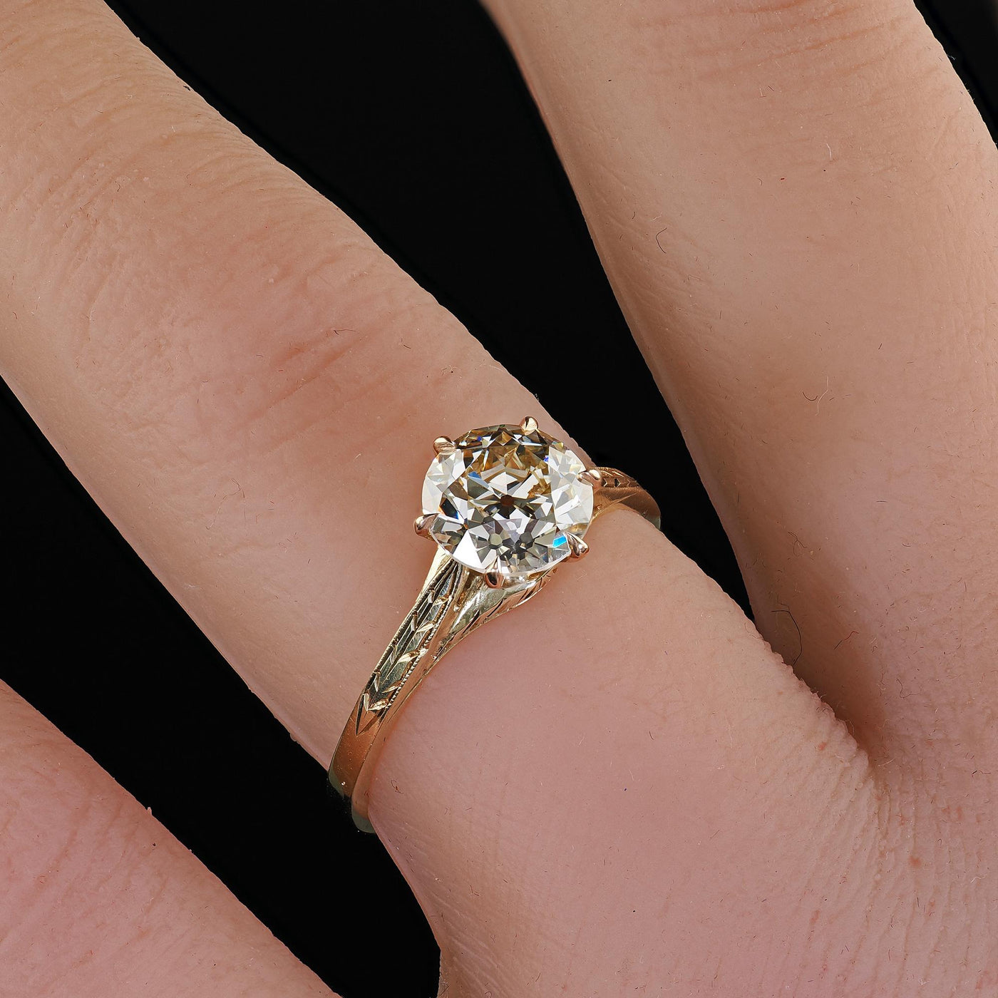 Antique Art Deco 14K Yellow Gold Old European Diamond Engagement Ring - GIA