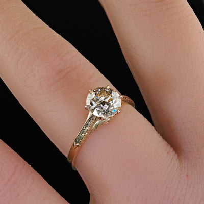 Antique Art Deco 14K Yellow Gold Old European Diamond Engagement Ring - GIA