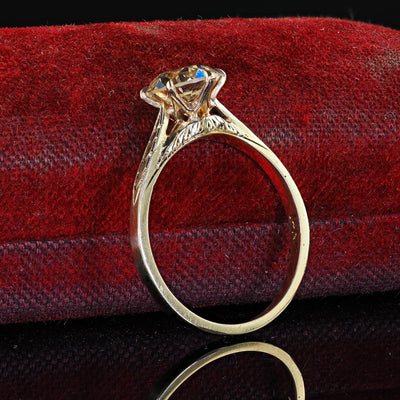 Antique Art Deco 14K Yellow Gold Old European Diamond Engagement Ring - GIA