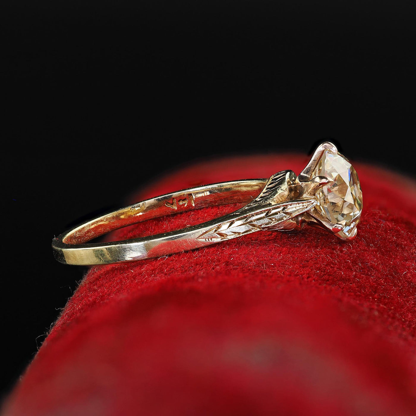 Antique Art Deco 14K Yellow Gold Old European Diamond Engagement Ring - GIA