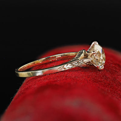 Antique Art Deco 14K Yellow Gold Old European Diamond Engagement Ring - GIA