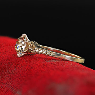 Antique Art Deco 14K Yellow Gold Old European Diamond Engagement Ring - GIA