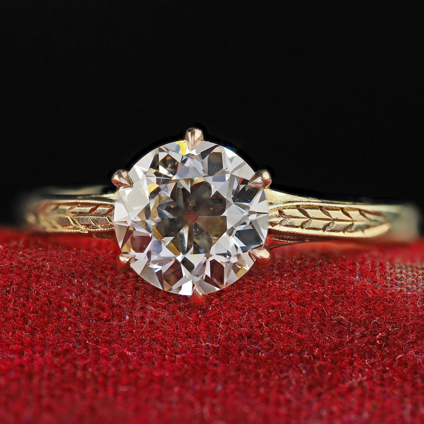 Antique Art Deco 14K Yellow Gold Old European Diamond Engagement Ring - GIA