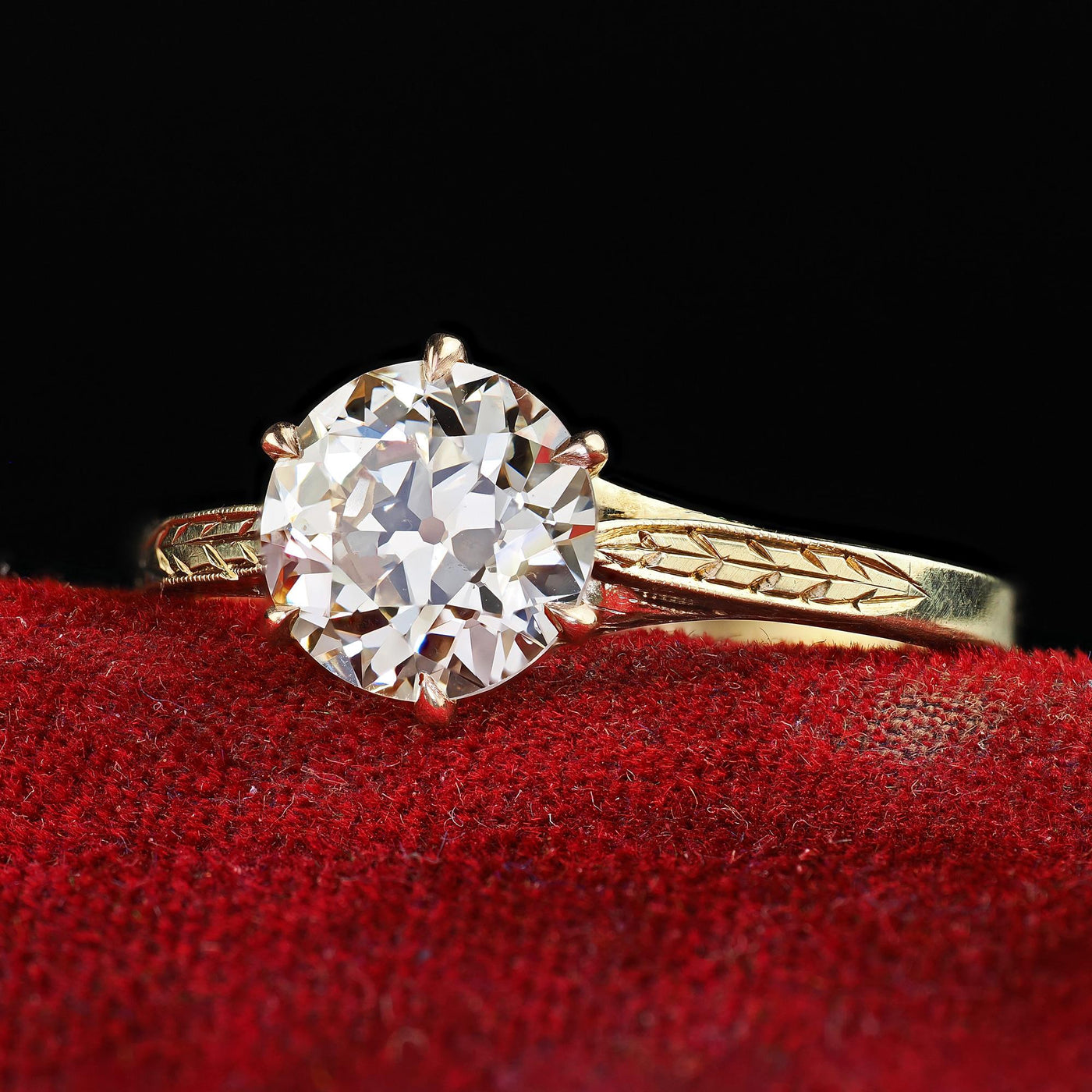 Antique Art Deco 14K Yellow Gold Old European Diamond Engagement Ring - GIA