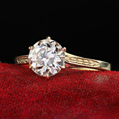 Antique Art Deco 14K Yellow Gold Old European Diamond Engagement Ring - GIA