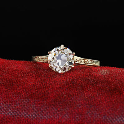 Antique Art Deco 14K Yellow Gold Old European Diamond Engagement Ring - GIA