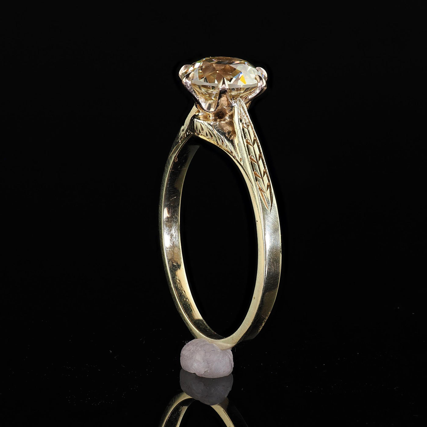 Antique Art Deco 14K Yellow Gold Old European Diamond Engagement Ring - GIA