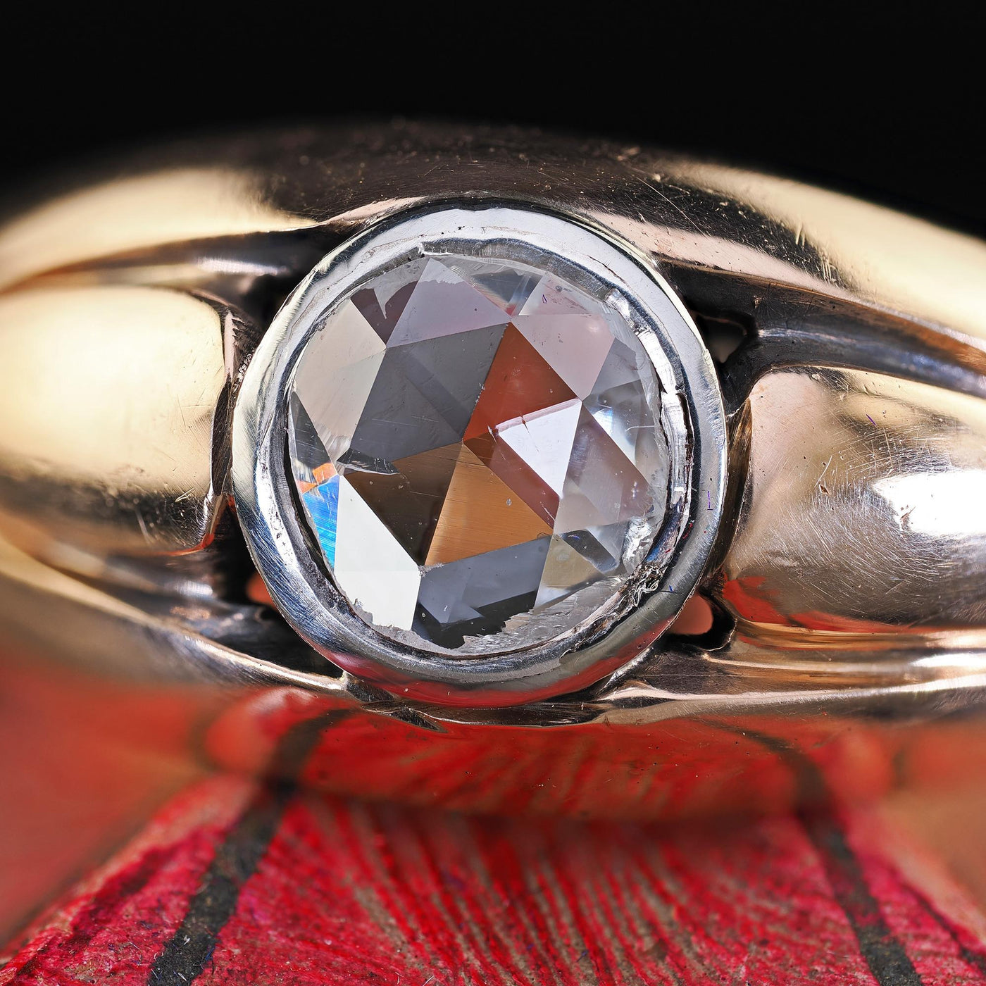 Antique Victorian 14K Yellow Gold Rose Cut Diamond Engagement Ring