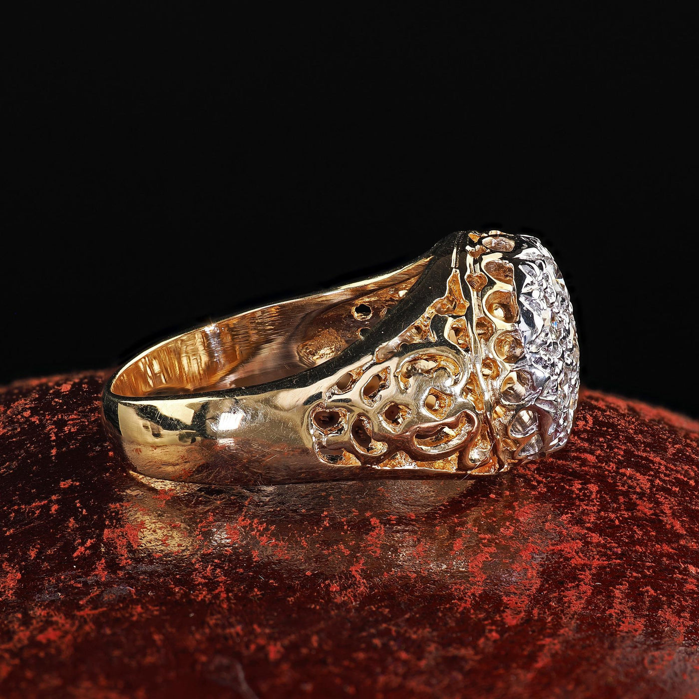 Vintage Estate 14K Two Tone Gold Round Cut Diamond Cluster Cocktail Ring