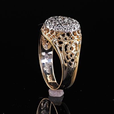 Vintage Estate 14K Two Tone Gold Round Cut Diamond Cluster Cocktail Ring