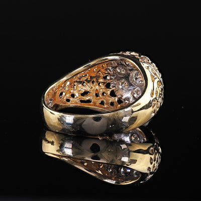 Vintage Estate 14K Two Tone Gold Round Cut Diamond Cluster Cocktail Ring