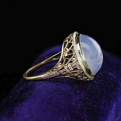 Antique Art Deco 14K Yellow Gold Natural Cabochon Star Sapphire Filigree Ring