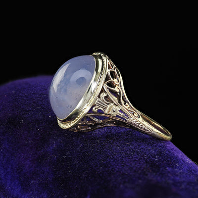 Antique Art Deco 14K Yellow Gold Natural Cabochon Star Sapphire Filigree Ring