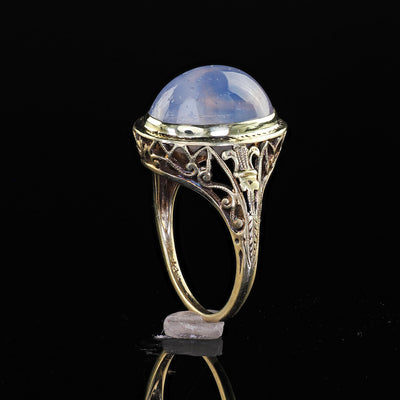Antique Art Deco 14K Yellow Gold Natural Cabochon Star Sapphire Filigree Ring