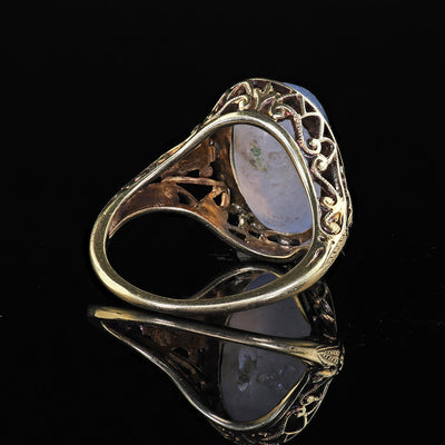 Antique Art Deco 14K Yellow Gold Natural Cabochon Star Sapphire Filigree Ring