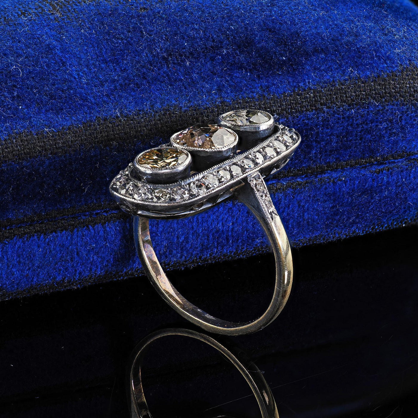 Antique Polish Art Deco 14K Gold Silver Old European Diamond Three Stone Ring