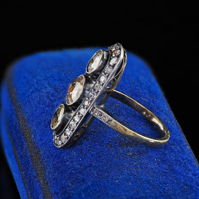 Antique Polish Art Deco 14K Gold Silver Old European Diamond Three Stone Ring