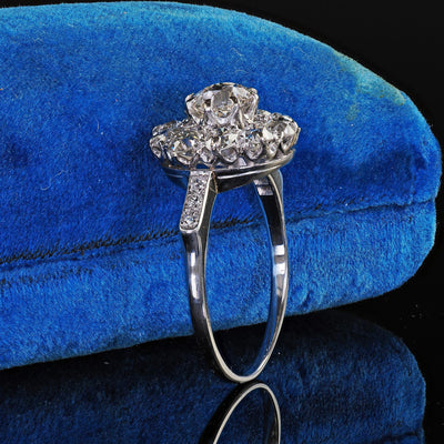 Antique Art Deco Platinum Old Mine Diamond Cluster Halo Engagement Ring