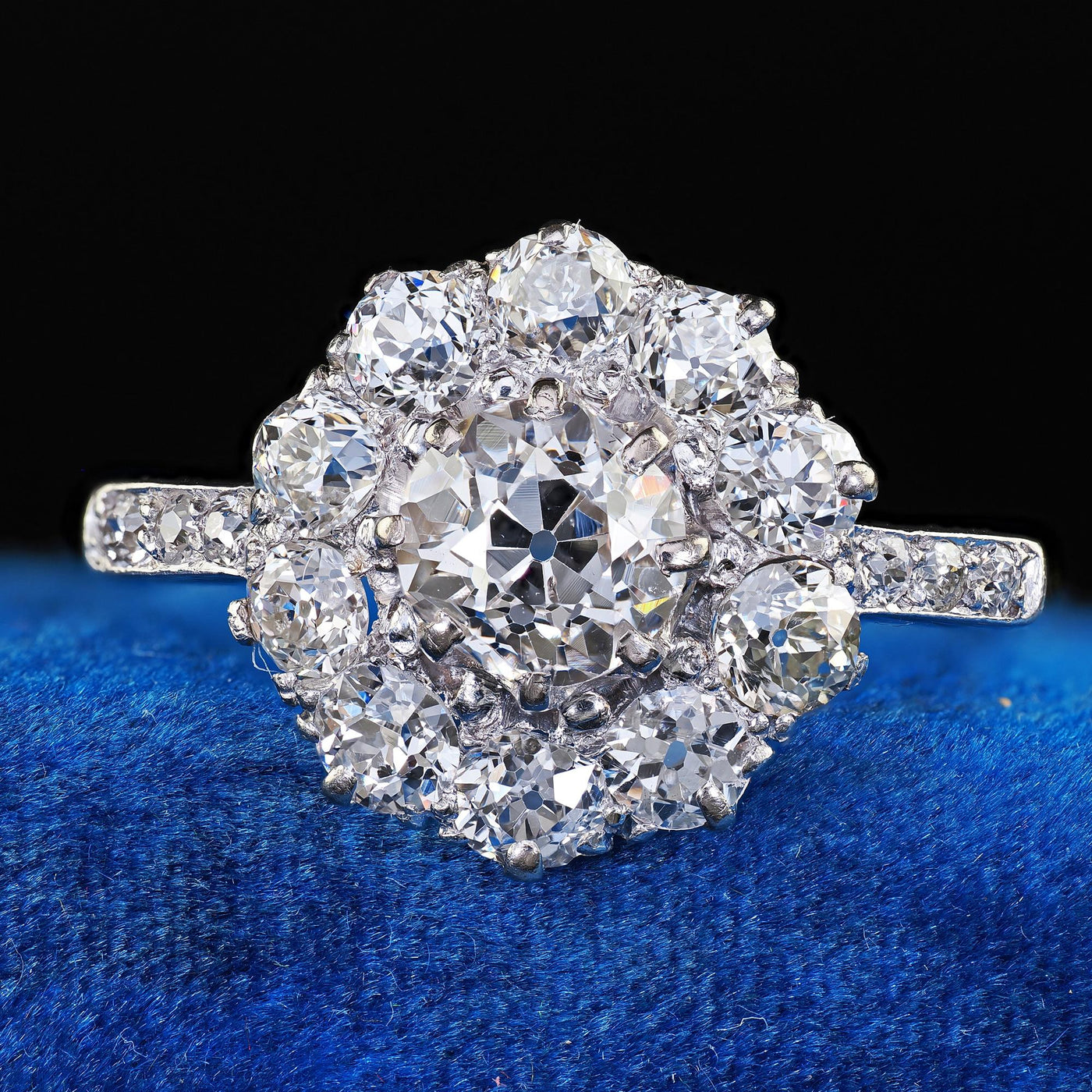 Antique Art Deco Platinum Old Mine Diamond Cluster Halo Engagement Ring