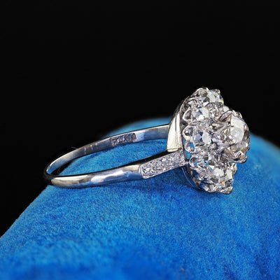 Antique Art Deco Platinum Old Mine Diamond Cluster Halo Engagement Ring