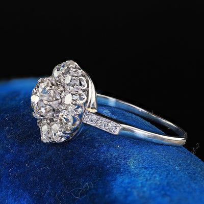 Antique Art Deco Platinum Old Mine Diamond Cluster Halo Engagement Ring