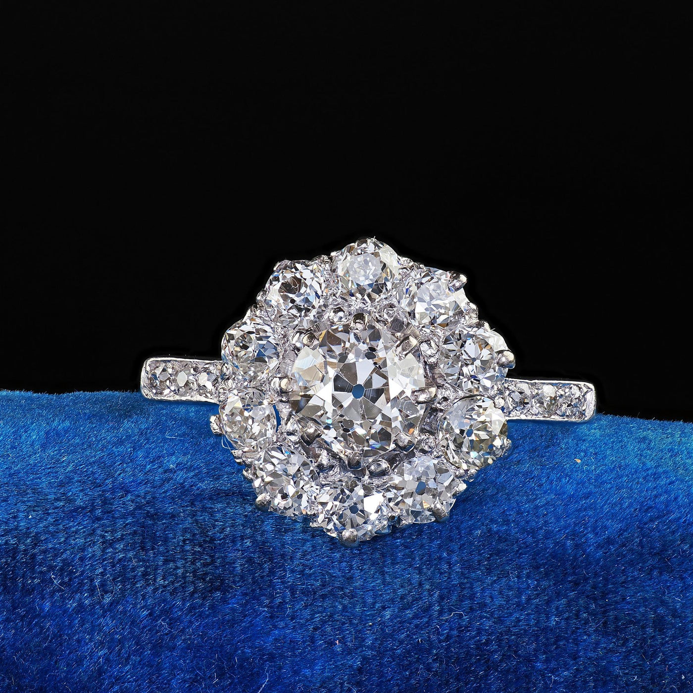 Antique Art Deco Platinum Old Mine Diamond Cluster Halo Engagement Ring