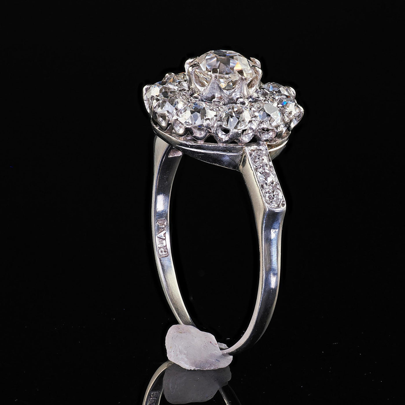 Antique Art Deco Platinum Old Mine Diamond Cluster Halo Engagement Ring