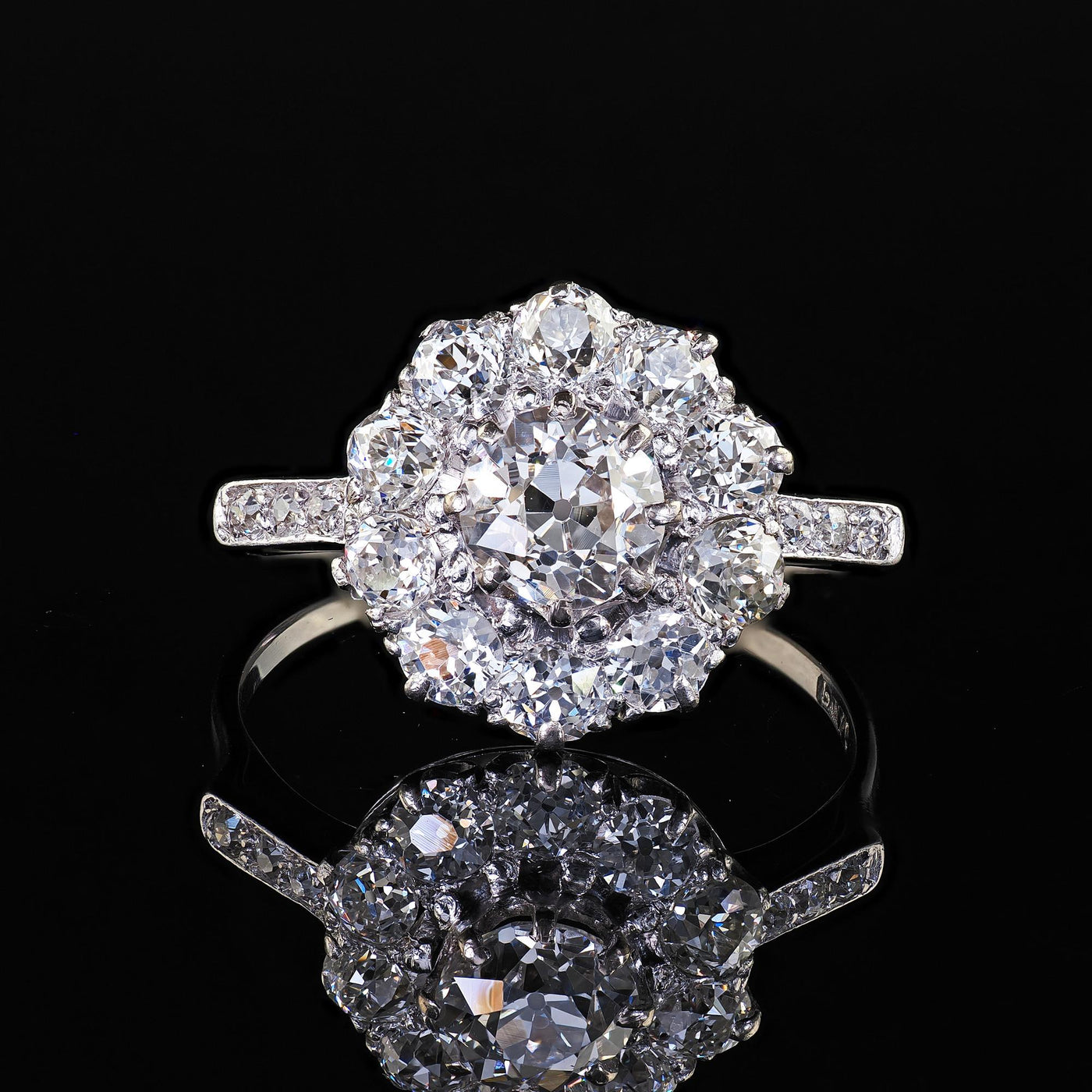 Antique Art Deco Platinum Old Mine Diamond Cluster Halo Engagement Ring