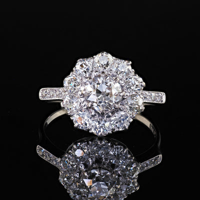 Antique Art Deco Platinum Old Mine Diamond Cluster Halo Engagement Ring
