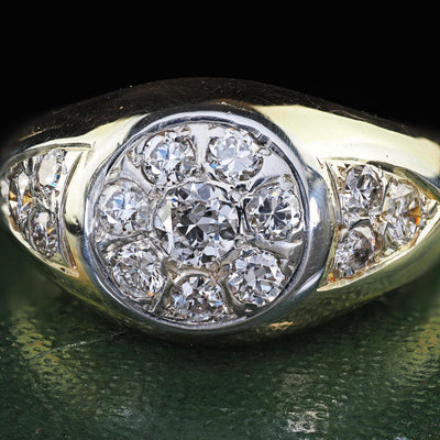 Antique Art Deco 18K Yellow Gold Old European Diamond Cluster Ring